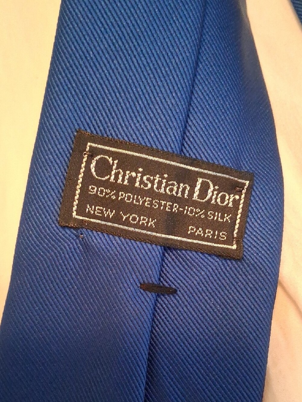 Men's Solid Blue Tie with Subtle Monogram - Picture 2 of 4